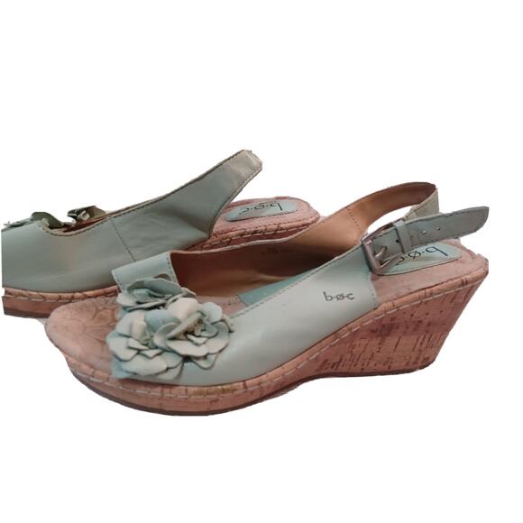 BOC Born Concept Womens Sz 9 Wedge Slingback Sandals Heels Green Flower C - Picture 2 of 8
